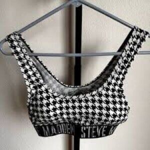 NWT! STEVE MADDEN Houndstooth Check Print Stretch Lounge Gym Sports Bra